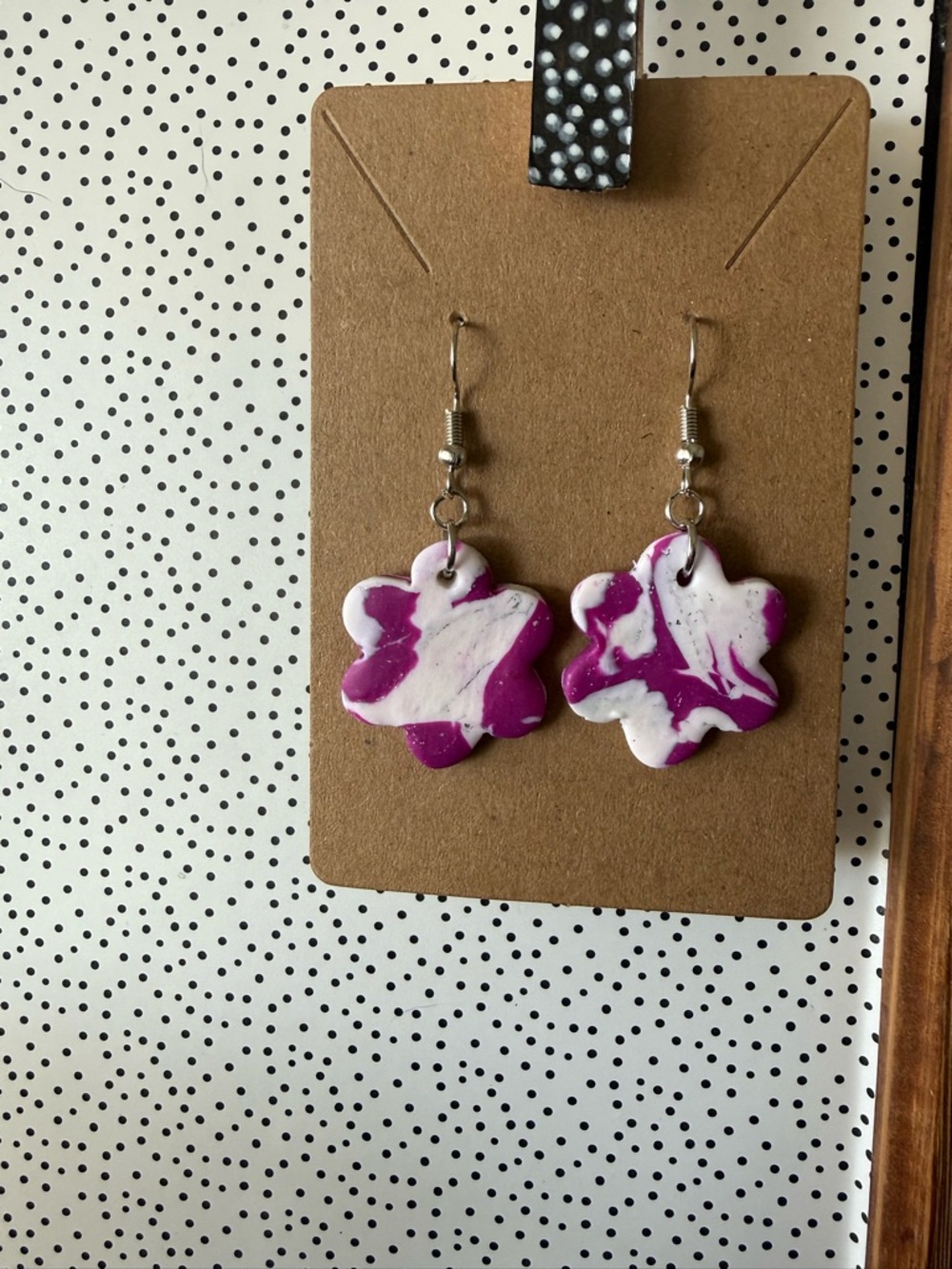Handmade Pink & White Flower Drop Earrings